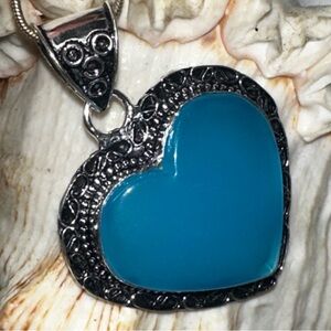 Caribbean Chalcedony handcrafted heart pendant